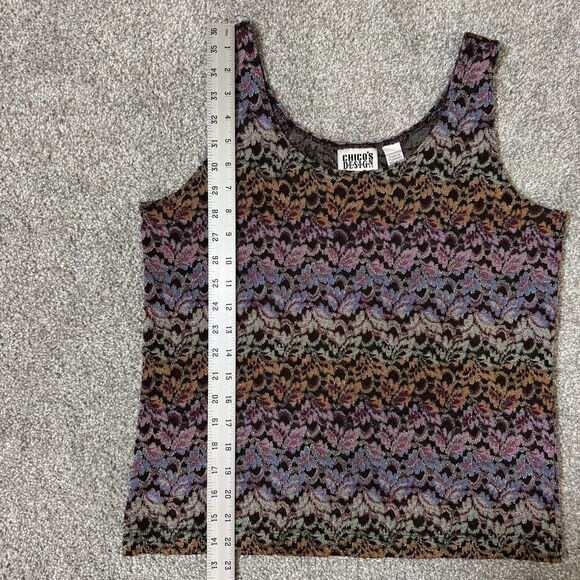 Chicos Design Tank Top Womens Size 2 Purple Blue Sheer Textured Knit Boho - Picture 8 of 8